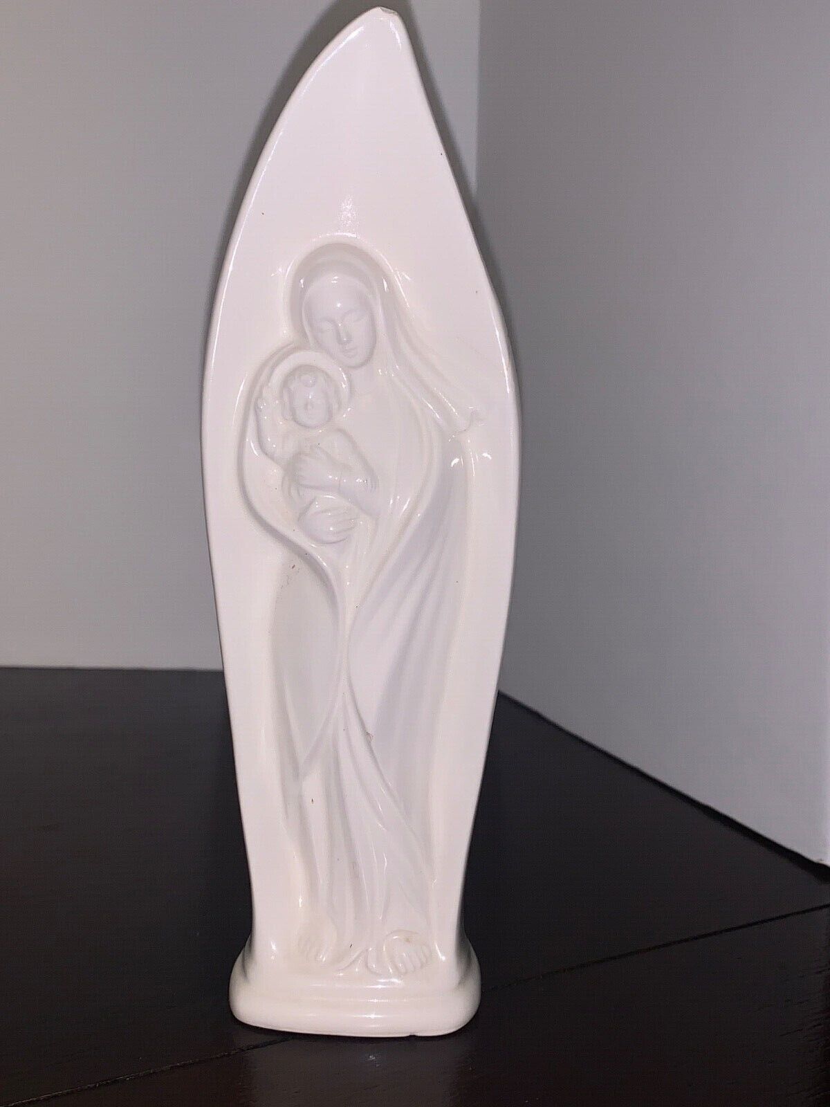Vintage White Ceramic Madonna and Child Bud Vase 8 1/2\