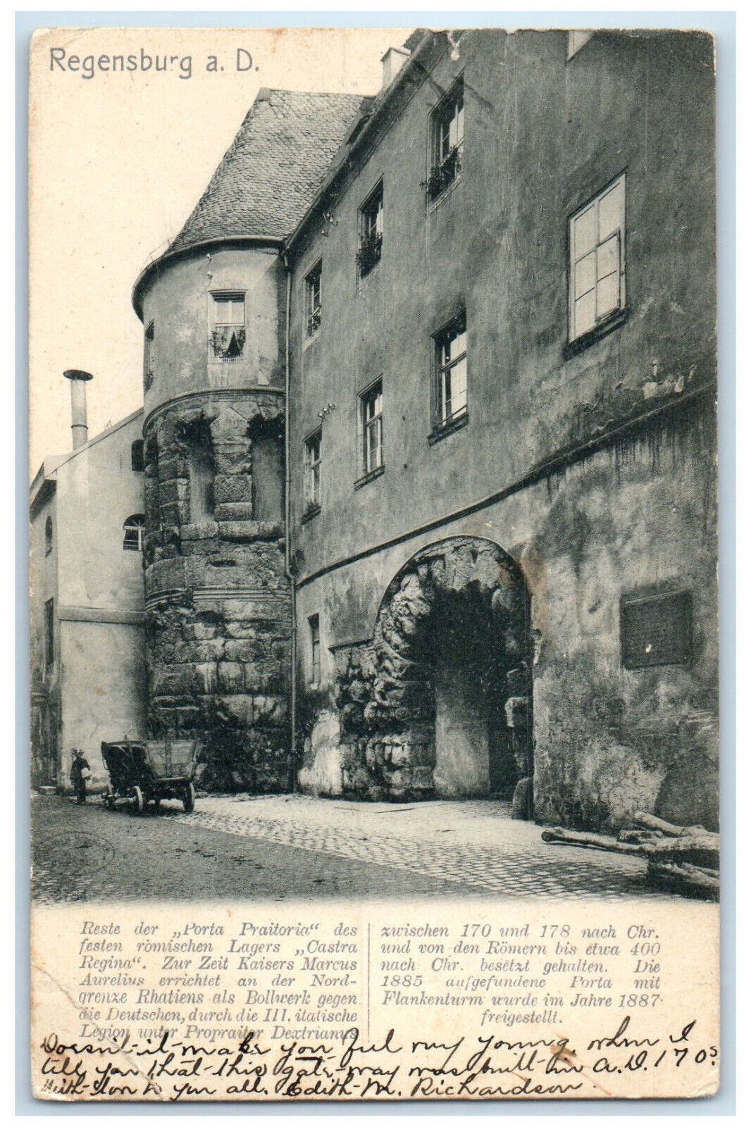 1907 Remains of the Porta Praetoria Regensburg Germany Antique Postcard