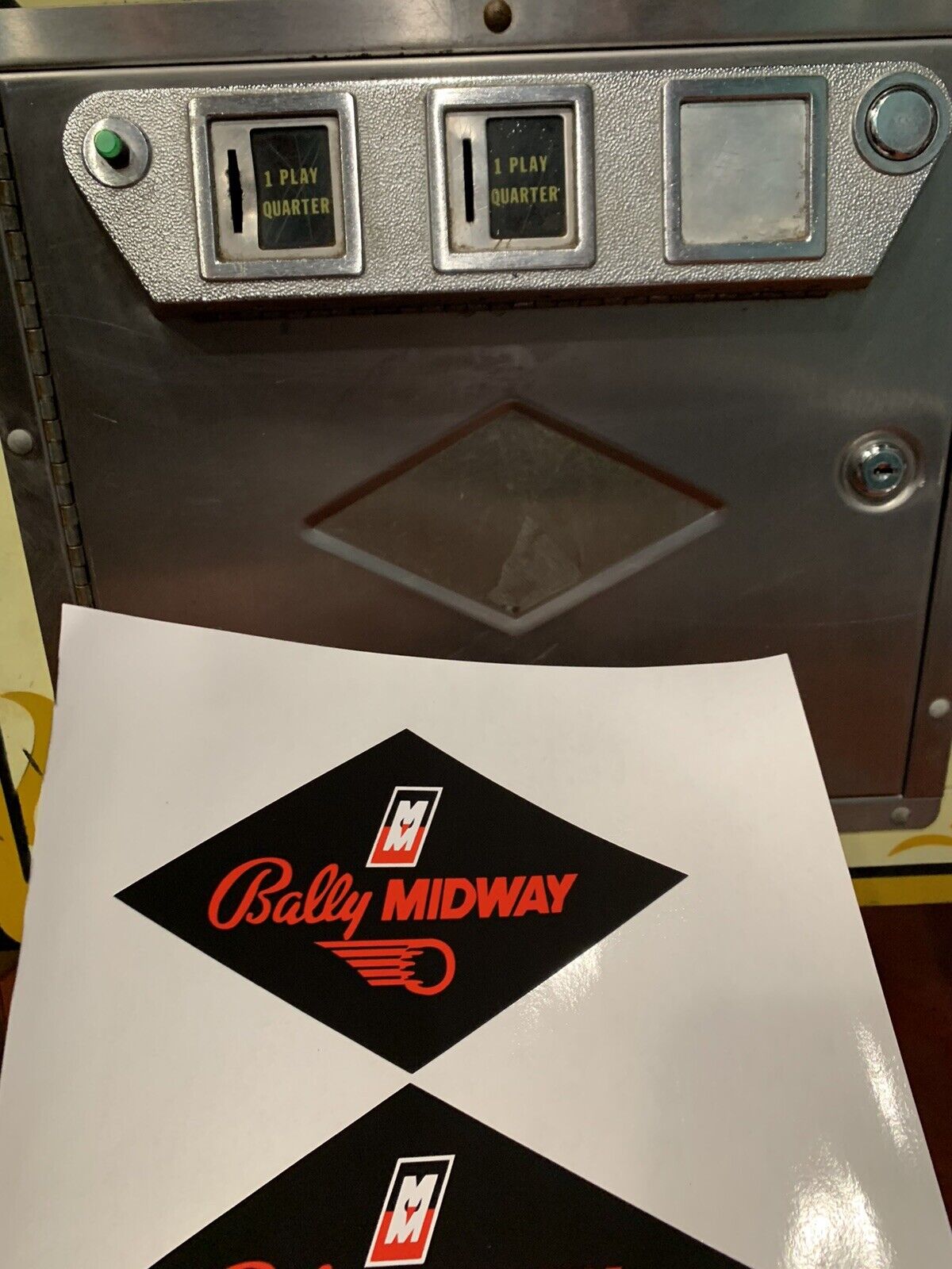 BALLY-MIDWAY Diamond Shape Vinyl Die Cut Pinball Machine Door Sticker 6” X 3.25”