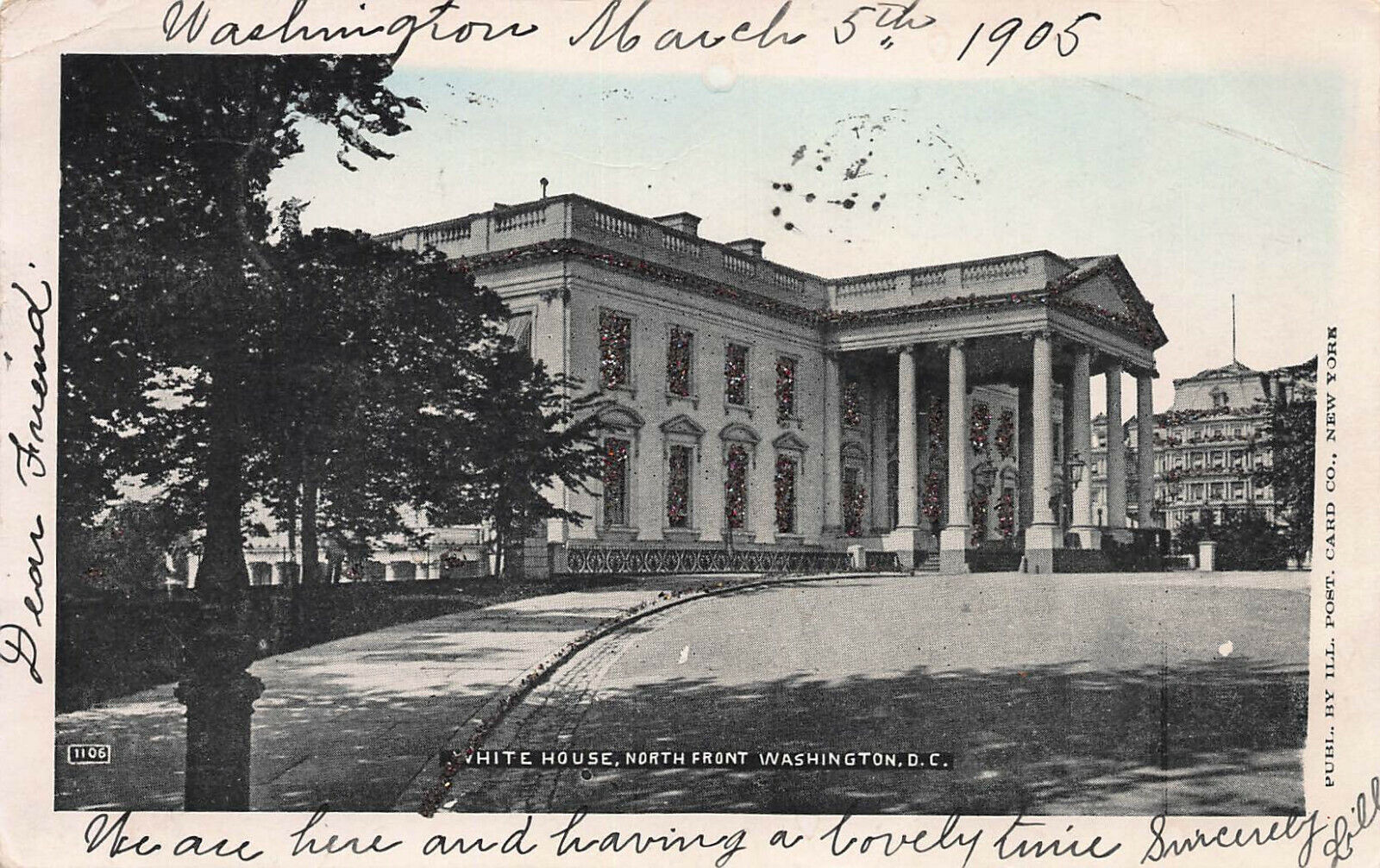 White House, North Front, Washington, D.C., Early Postcard, Used in 1905