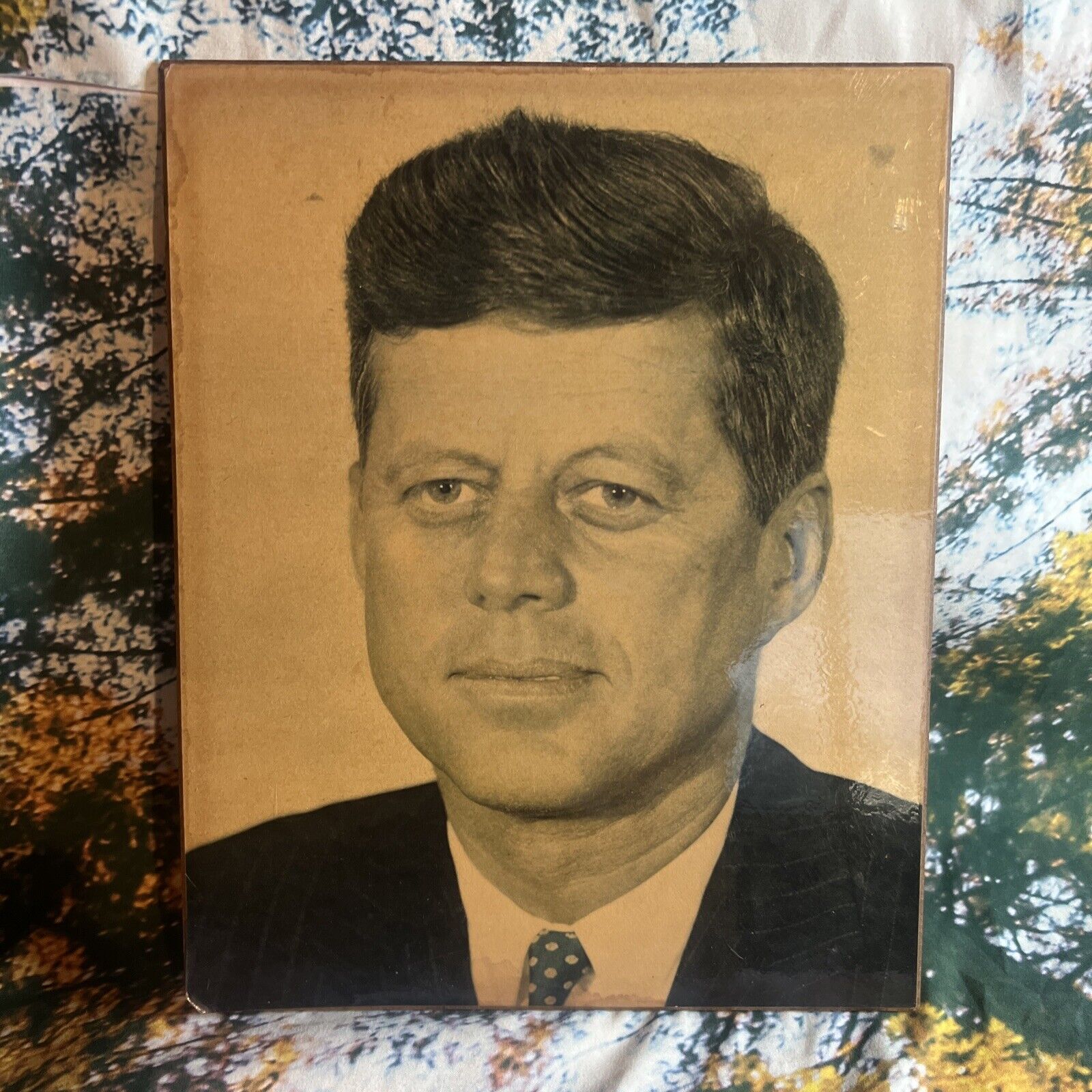 Vintage John F Kennedy JFK Hanging Wooden Plaque Picture 35th President