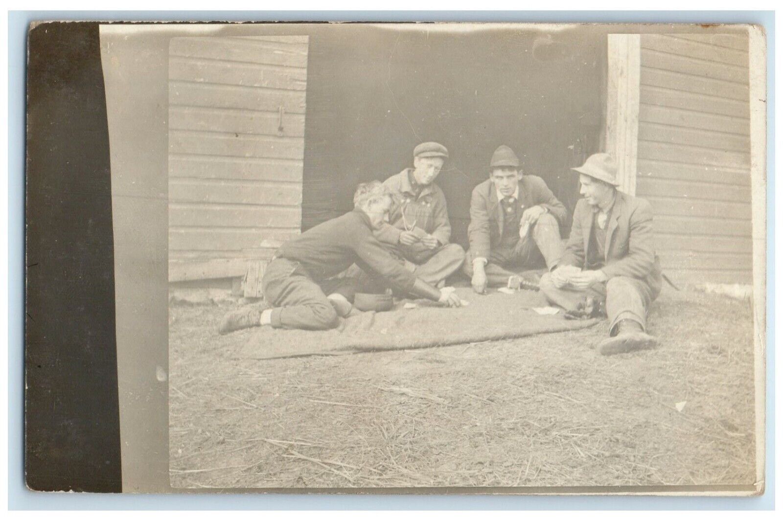 c1910's Boys Playing Card Gambling Barn RPPC Photo Unposted Antique Postcard