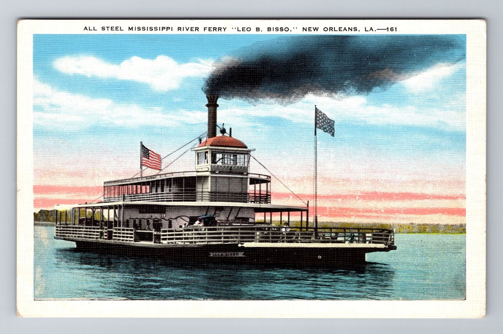 New Orleans LA-Louisiana, Steel Mississippi Ferry Leo B Bisso, Vintage Postcard