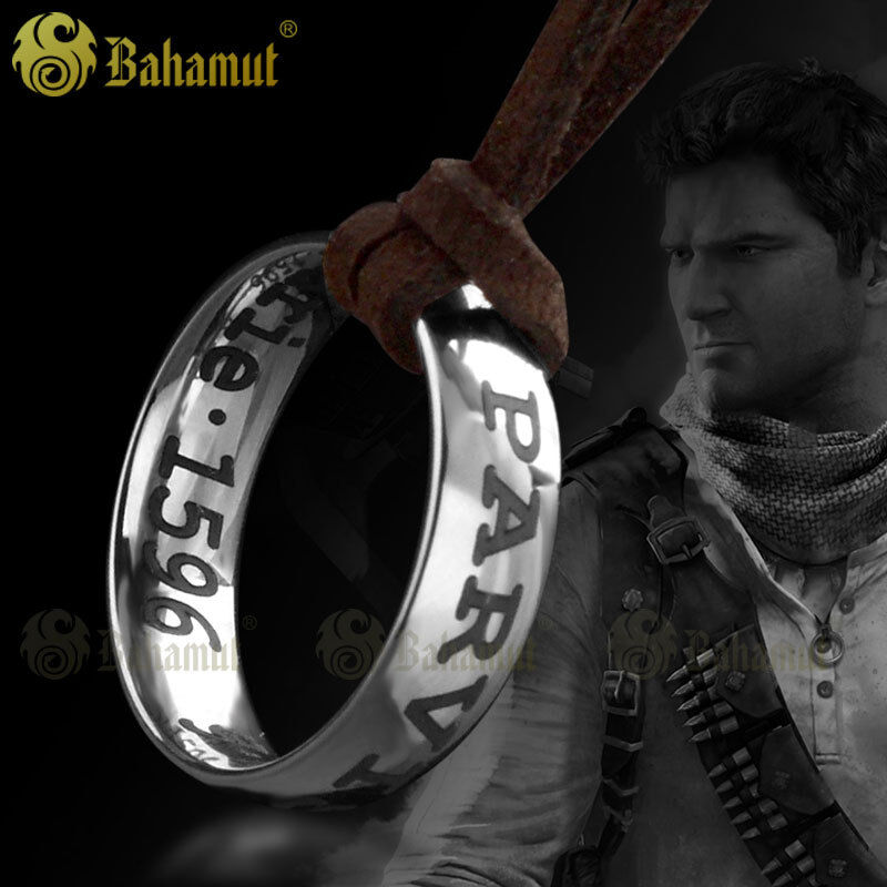 Uncharted 4 Nathan Drake\'s Ring Pendant Cord Chain Necklace Titanium Steel Ring