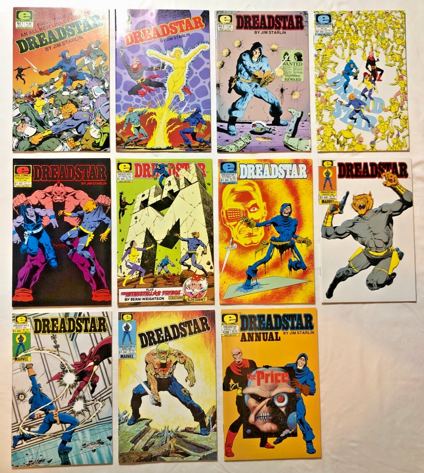 Jim Starlin\'s Dreadstar Lot of Issues 1-10 plus Annual 1, Issues 1-3 are signed