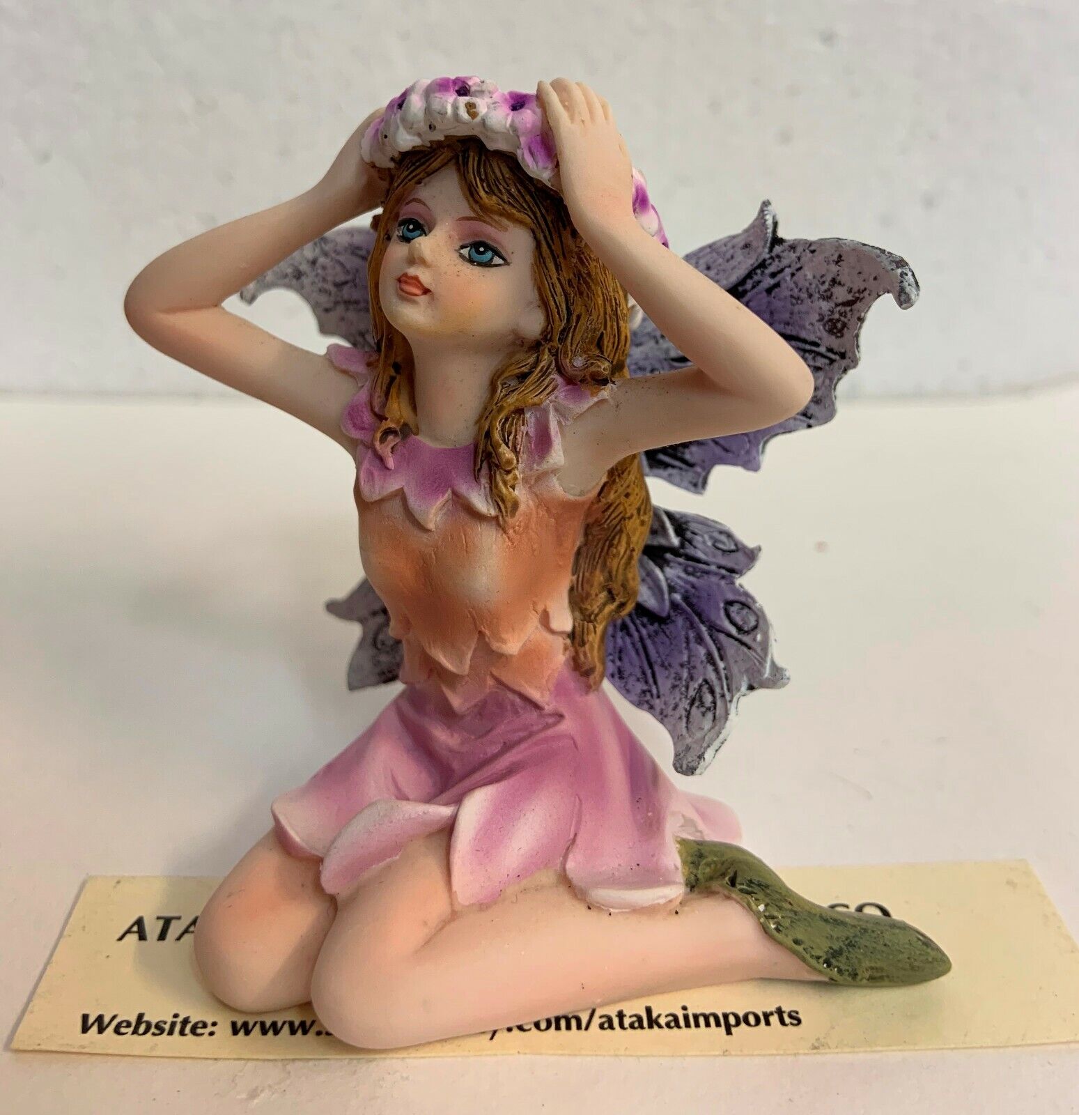 Crowning Flower Wreath  Purple Pink Garden Fairy Figurine 3