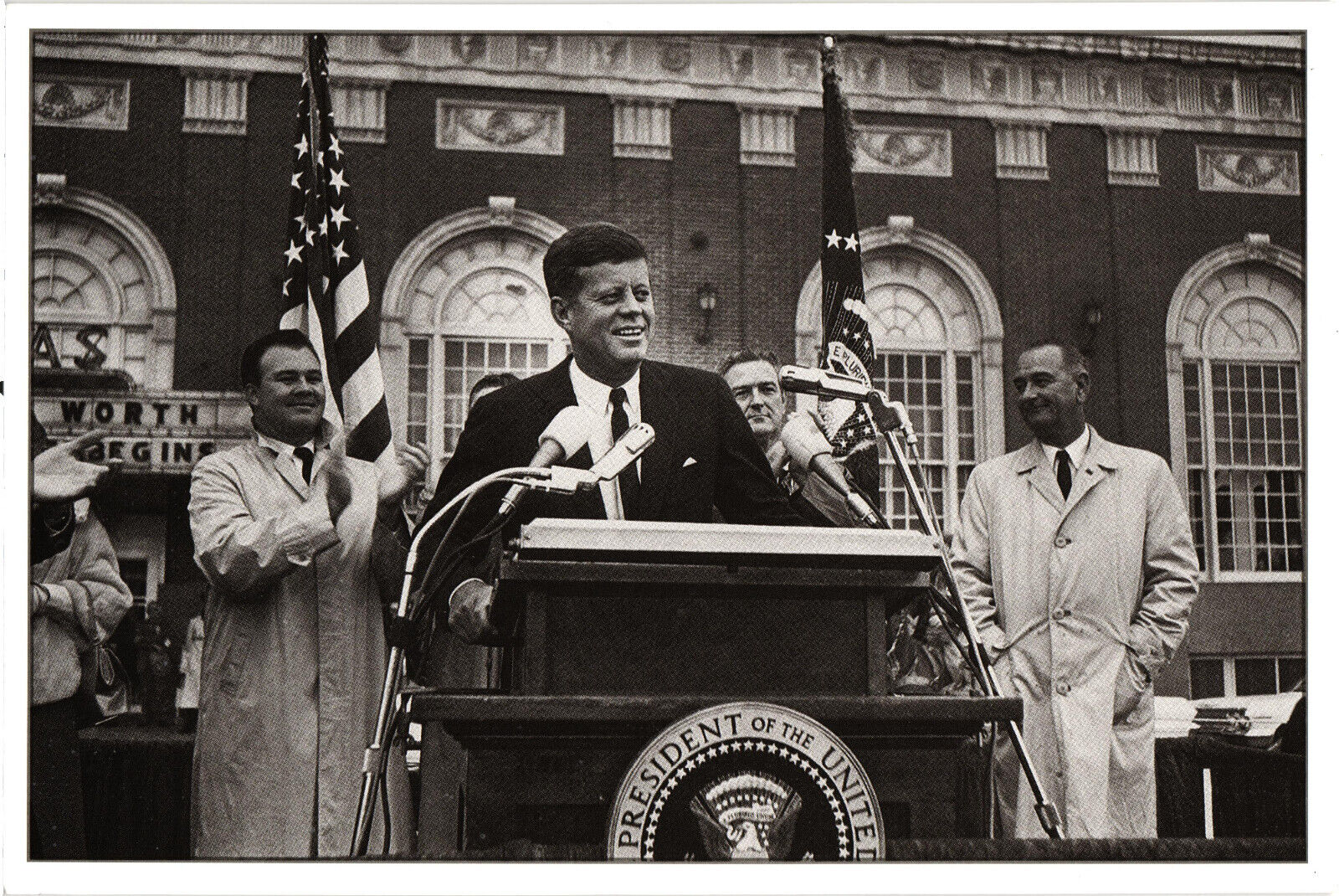 John F. Kennedy in front of Hotel Texas in Forth Worth Postcard Unposted