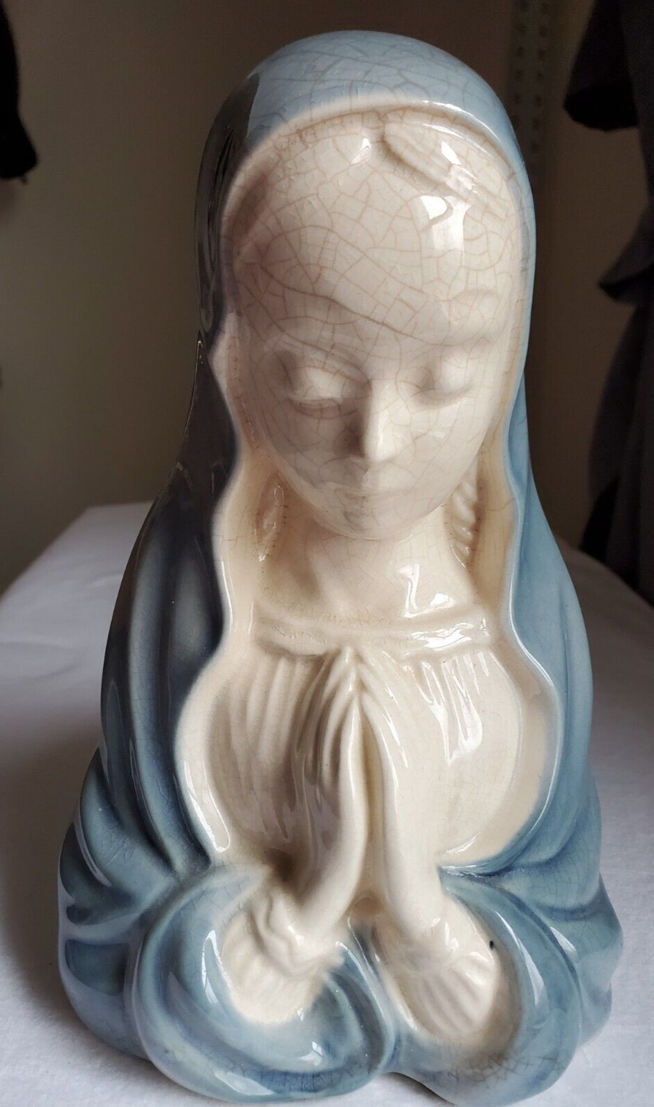 Vintage Royal Winsor Virgin Mary  Madonna Planter Vase  Religious Blue White