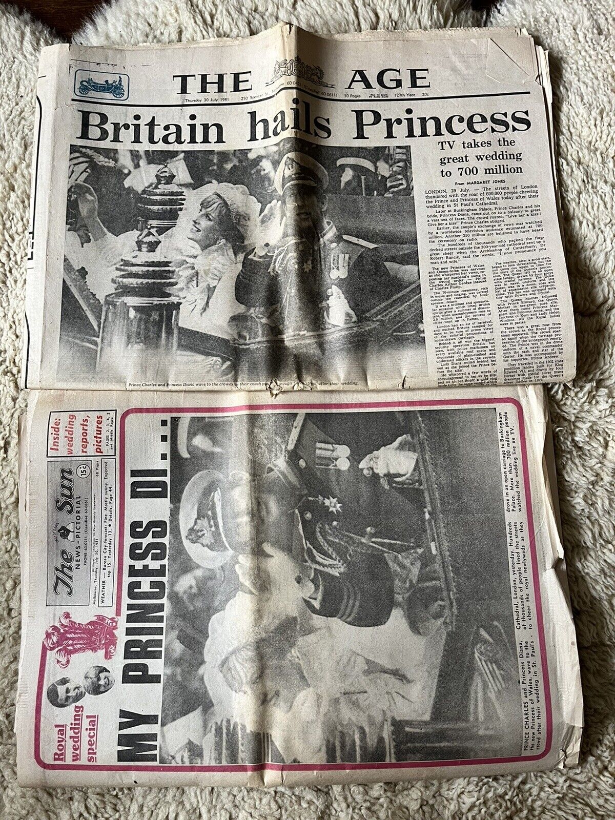 Princess Diana & Prince Charles Wedding Original 1981 Australian Newspapers