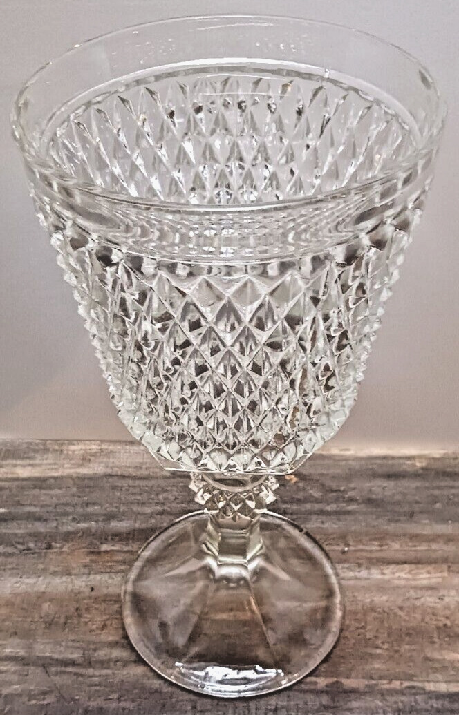 Vintage Glass Compote Vase Diamond Point Pedestal Foot 10.75\