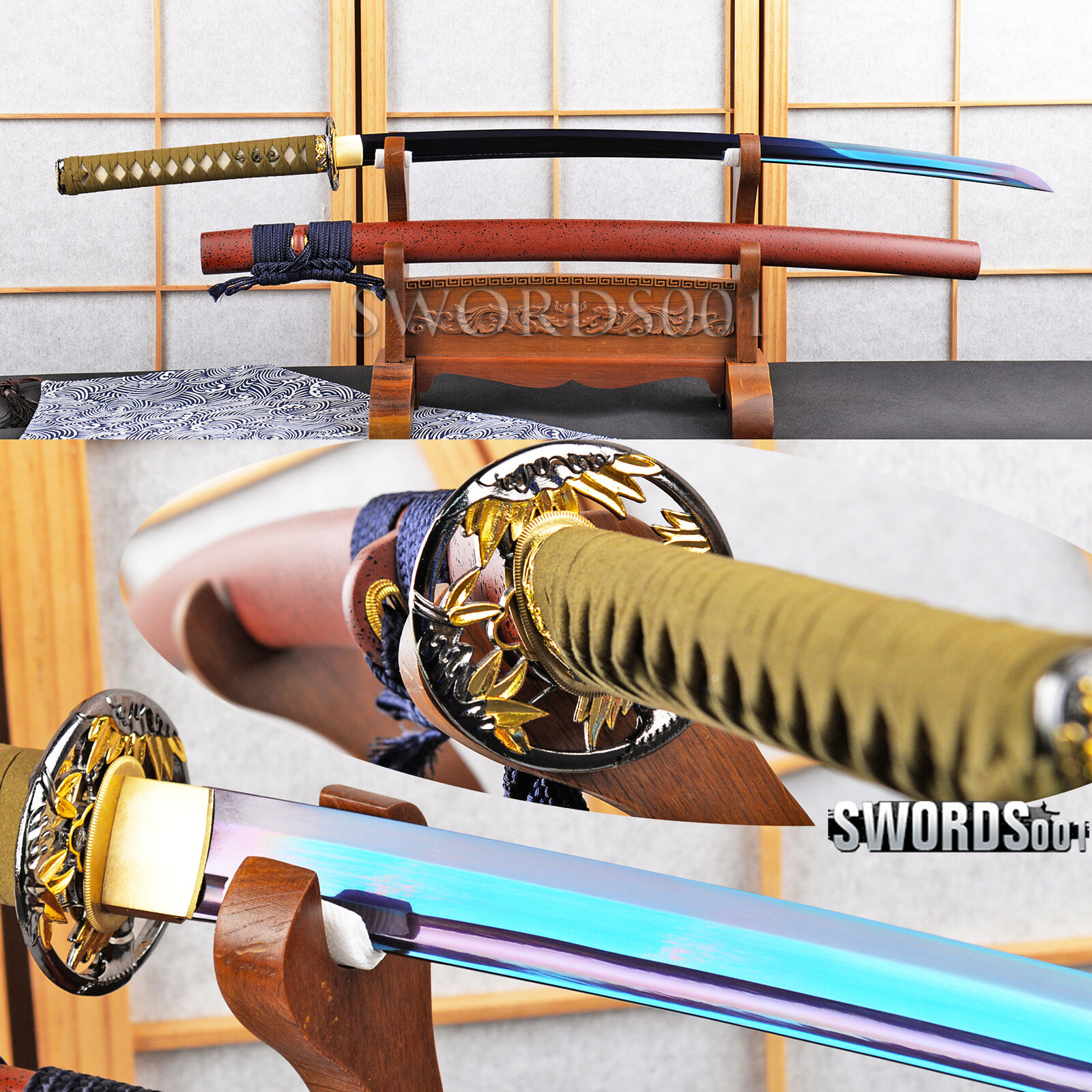 Elegant Purple Blue Blade Japanese Samurai Katana Sword 1095 Carbon Steel Sharp