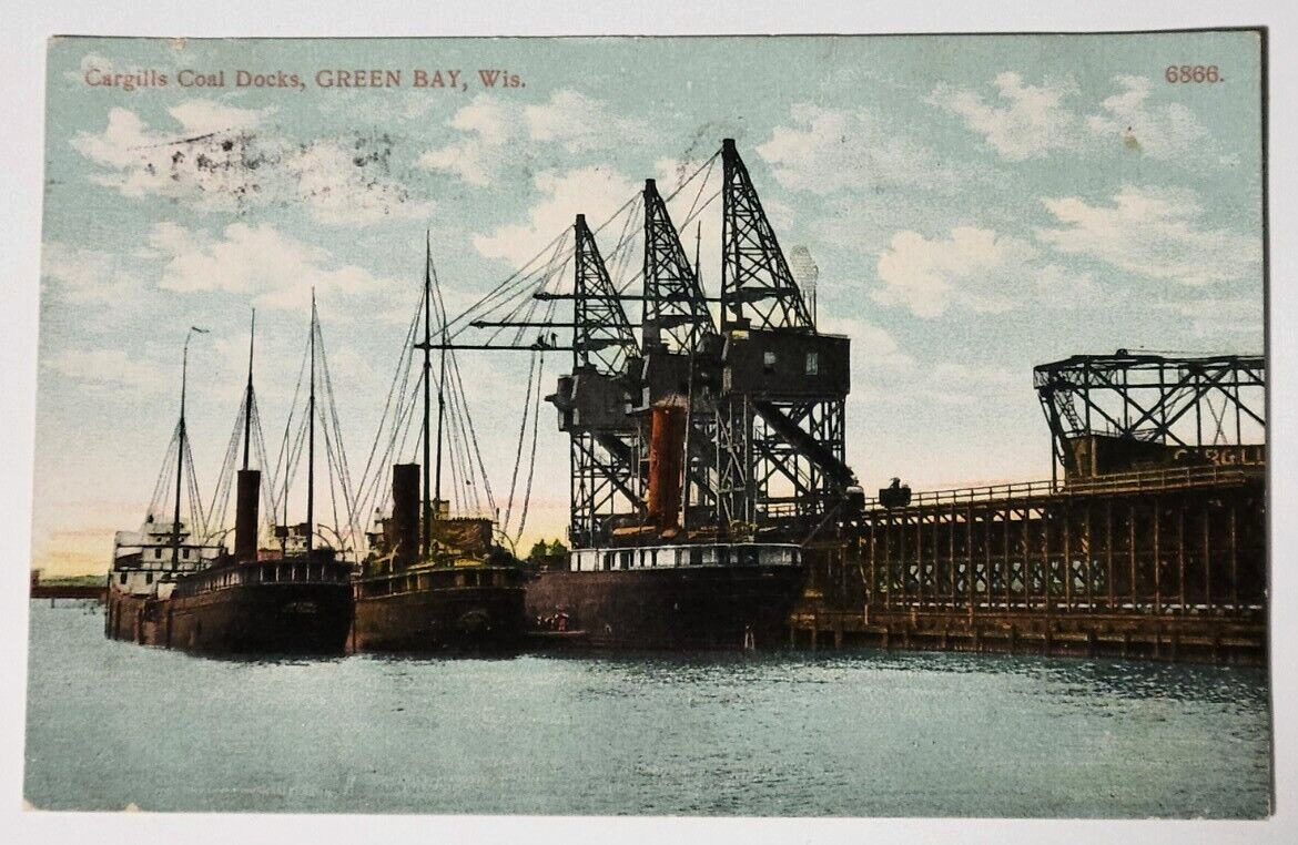 Green Bay Wisconsin Cargillis Coal Docks Vtg 1908 Postcard