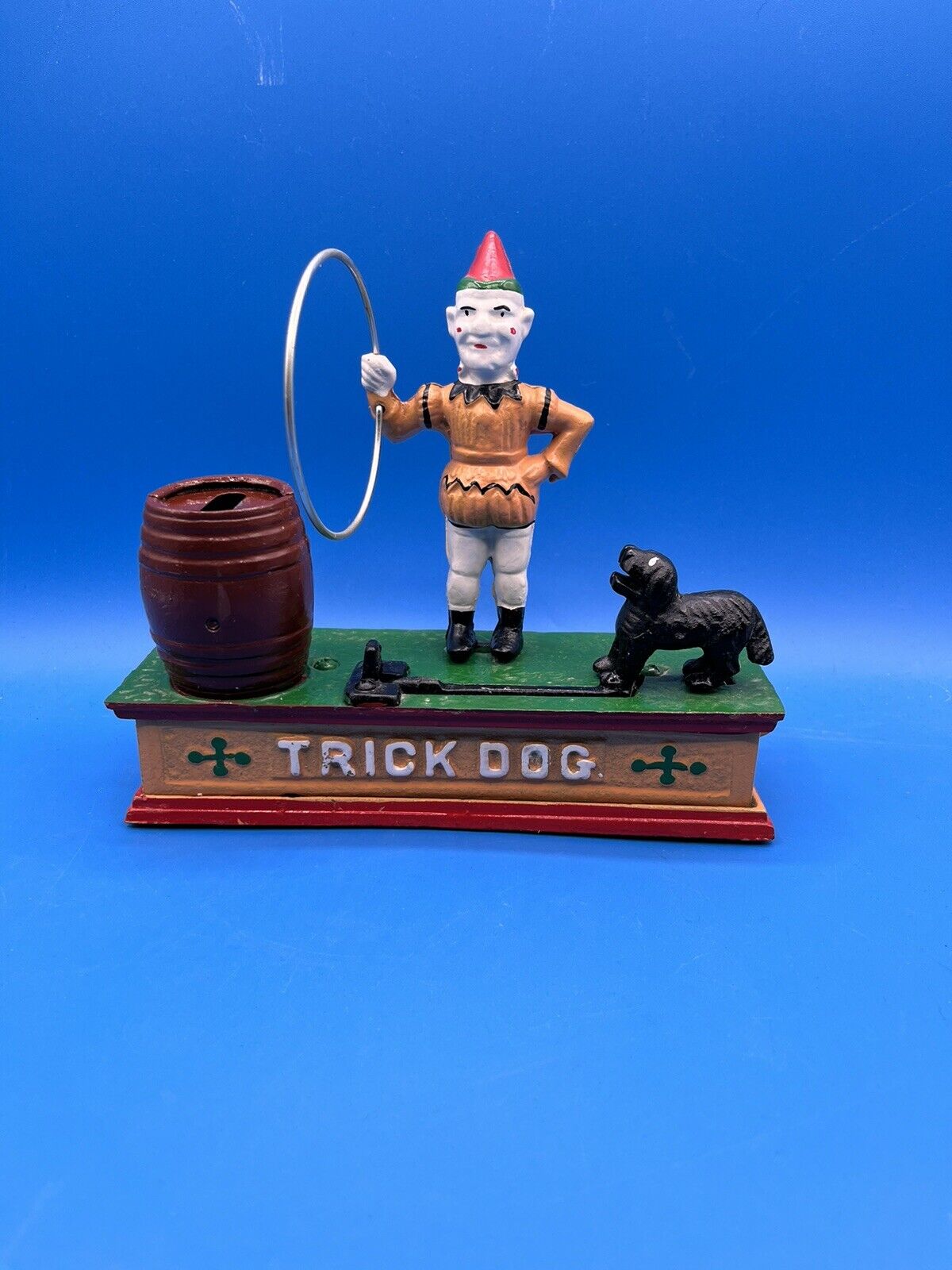 Vintage Cast Iron Mechanical Coin Bank Trick Dog (Working) 
