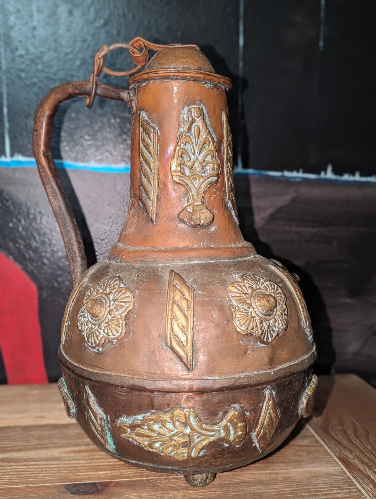 Antique 1800\'s TUAREG Turkish Thick Copper  brass Water Vessel Ewer Jug 16\