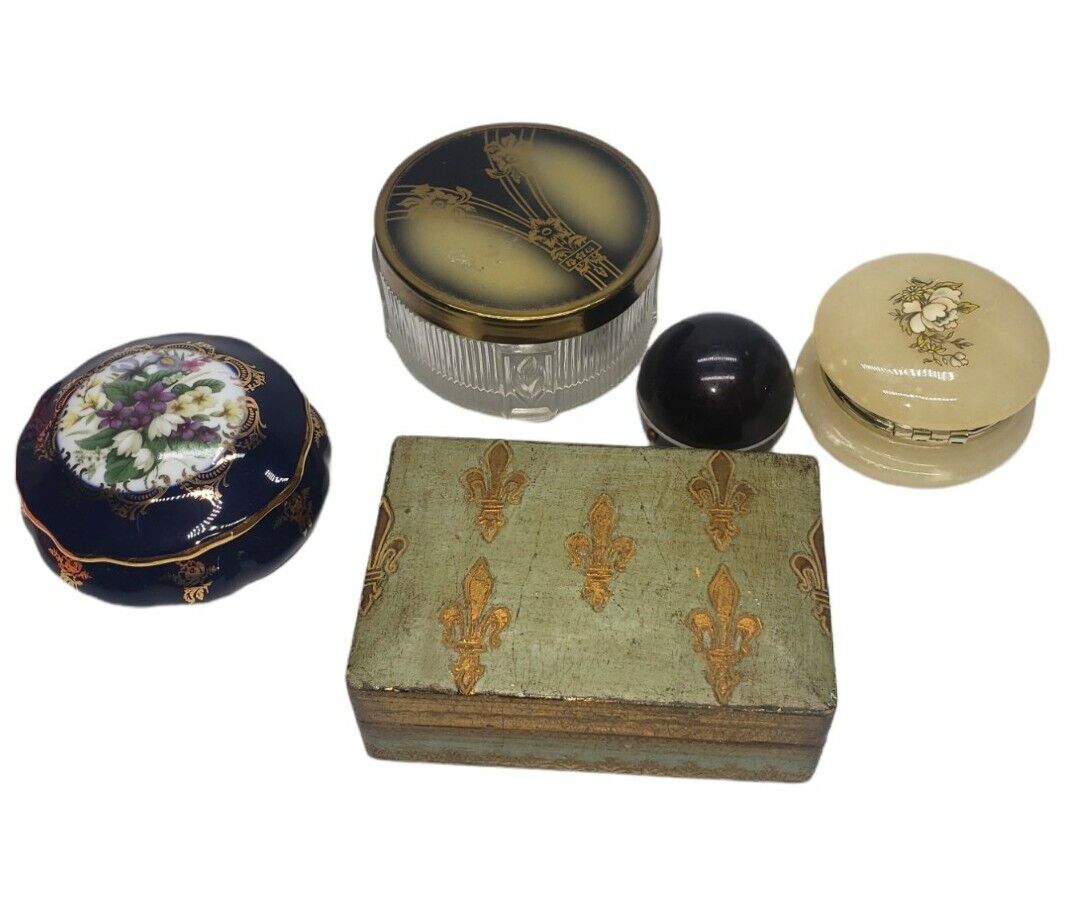 Vintage Lot Jewelry Trinket Boxes,Florentine, Limoges Porcelain Gold,Alabaster ,
