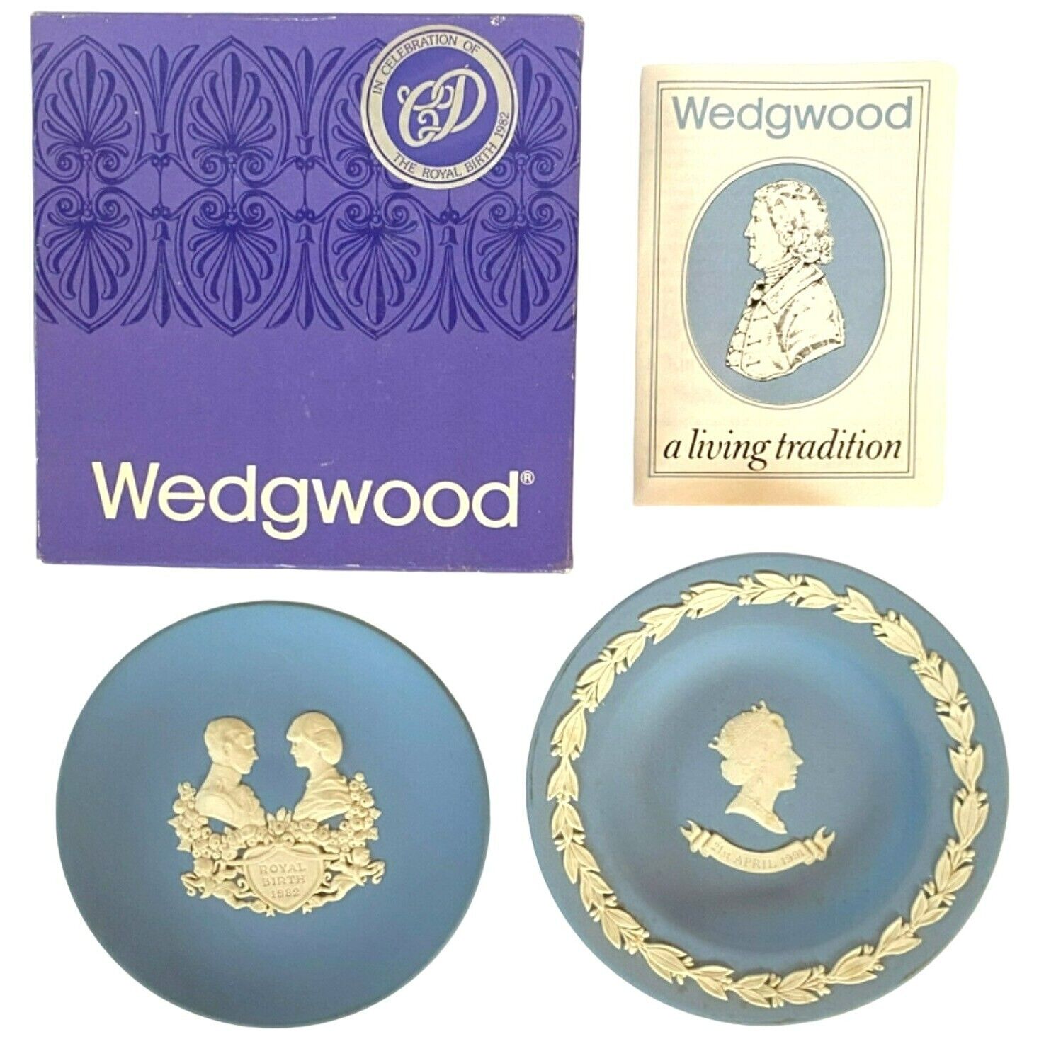 Vintage Wedgewood Jasperware Princess Diana Royal Birth 1982 & Queen 65th Bday