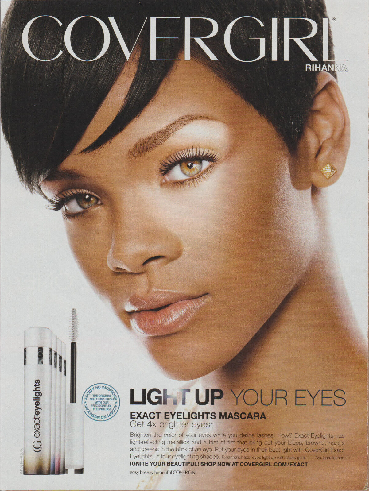 2009 Covergirl Mascara Makeup - Featuring Singer Rihanna - Print Ad Photo