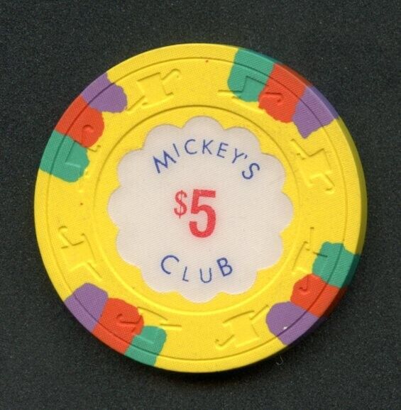 OLD VINTAGE 1991 CALIF CARD ROOM CHIP - $5.00 - MICKEY\'S CLUB - SANTA CRUZ CA