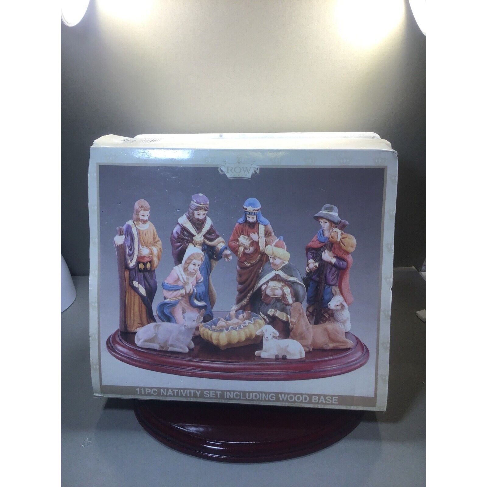 Crown Accent Nativity Figurines w/ Wooden Oval Base 11 pc set