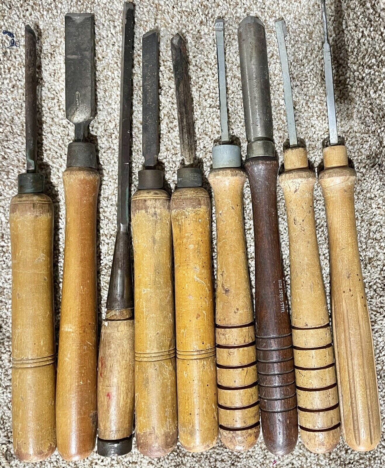 Vintage 9 pc Set, 2-Craftsman High Speed Steel Wood Tools Chisels U.S.A.