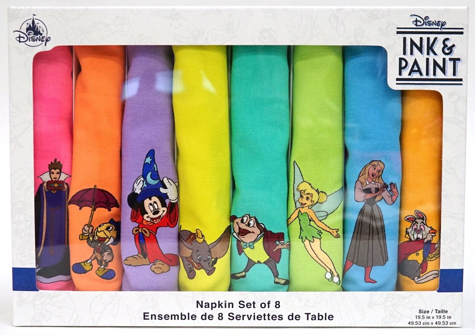 New Disney Parks Ink & Paint Artist Palette Embroidered Character Napkins 8 Set