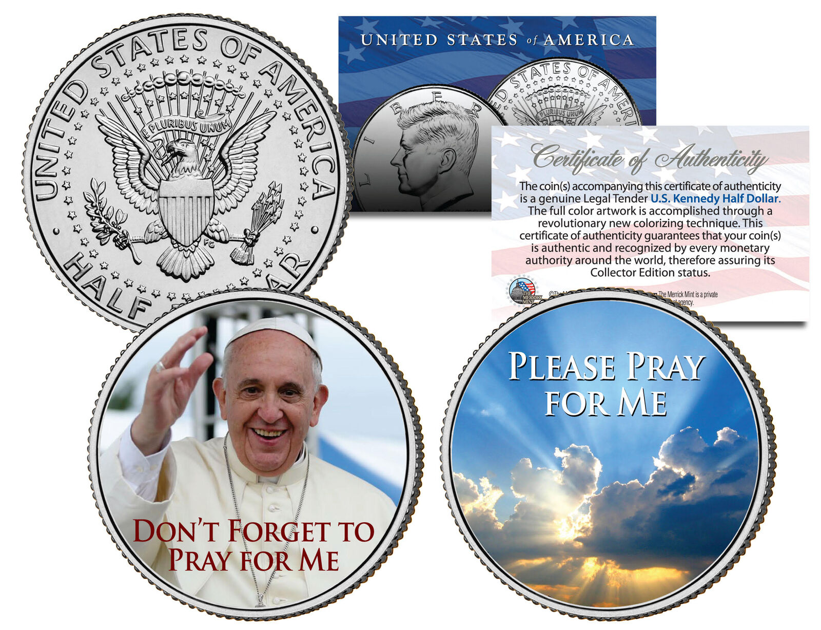 POPE FRANCIS Papal USA Visit 2015 JFK Half Dollar US 2-Coin Set PRAY FOR ME