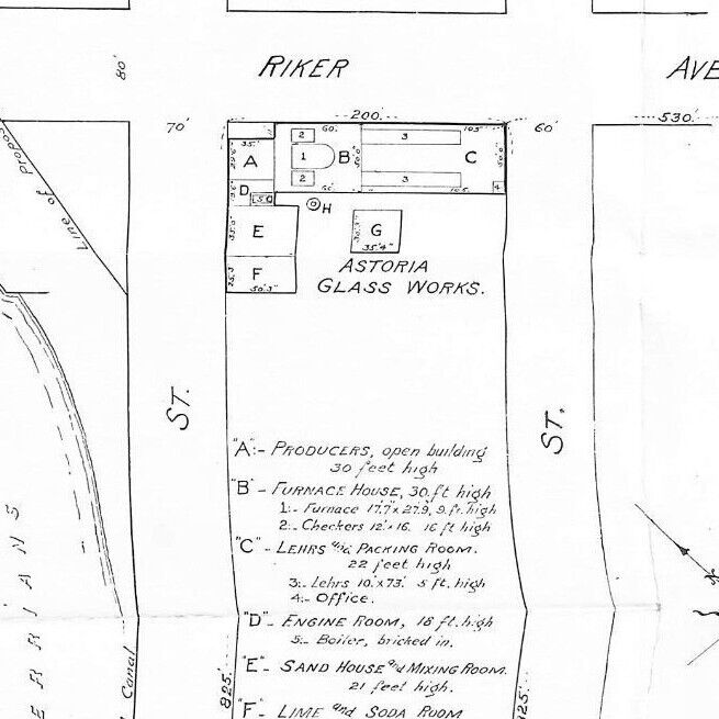 1900 Survey Map w/ Astoria Glass Works Near Steinway Ave Astoria Queens New York