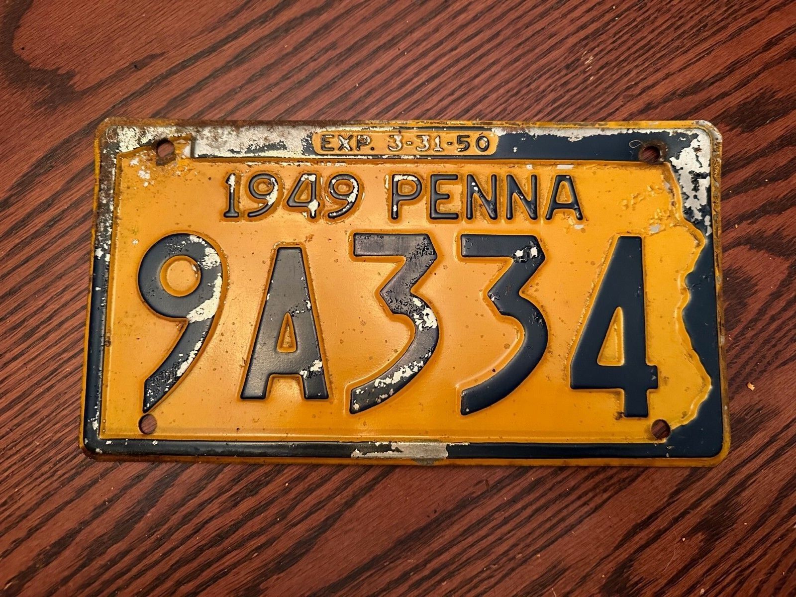 1949 Pennsylvania License Plate 9A33A Penna Authentic Metal