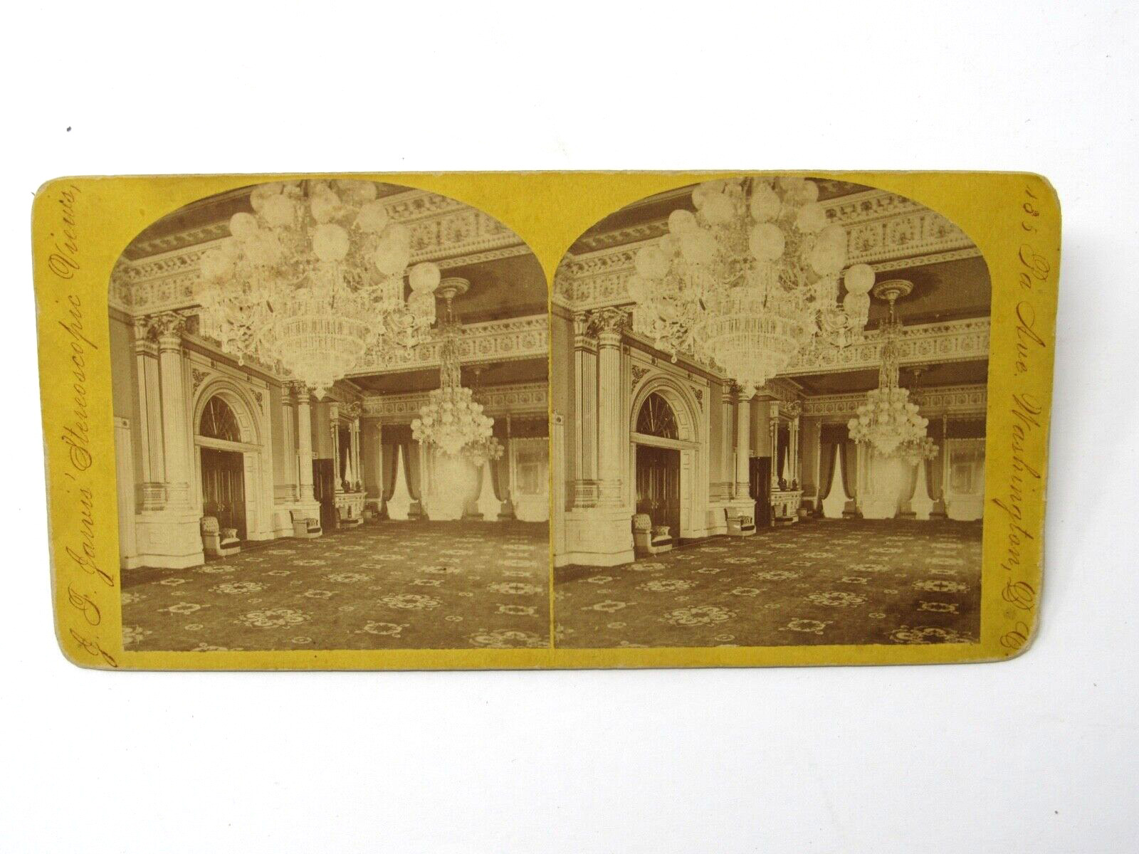 Washington D. C. White House East Room Chandelier Architecture Stereoview c1880