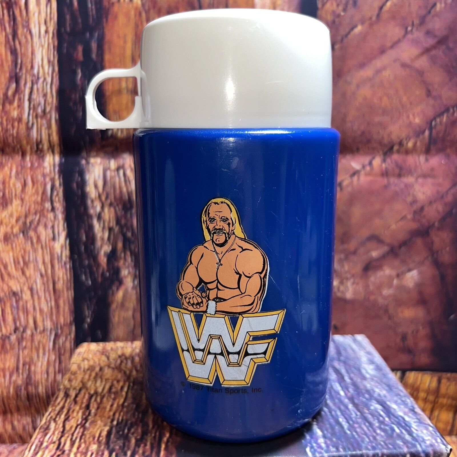 Vintage 1987 WWE WWF Hulk Hogan Thermos Blue Collectible NO STRAW