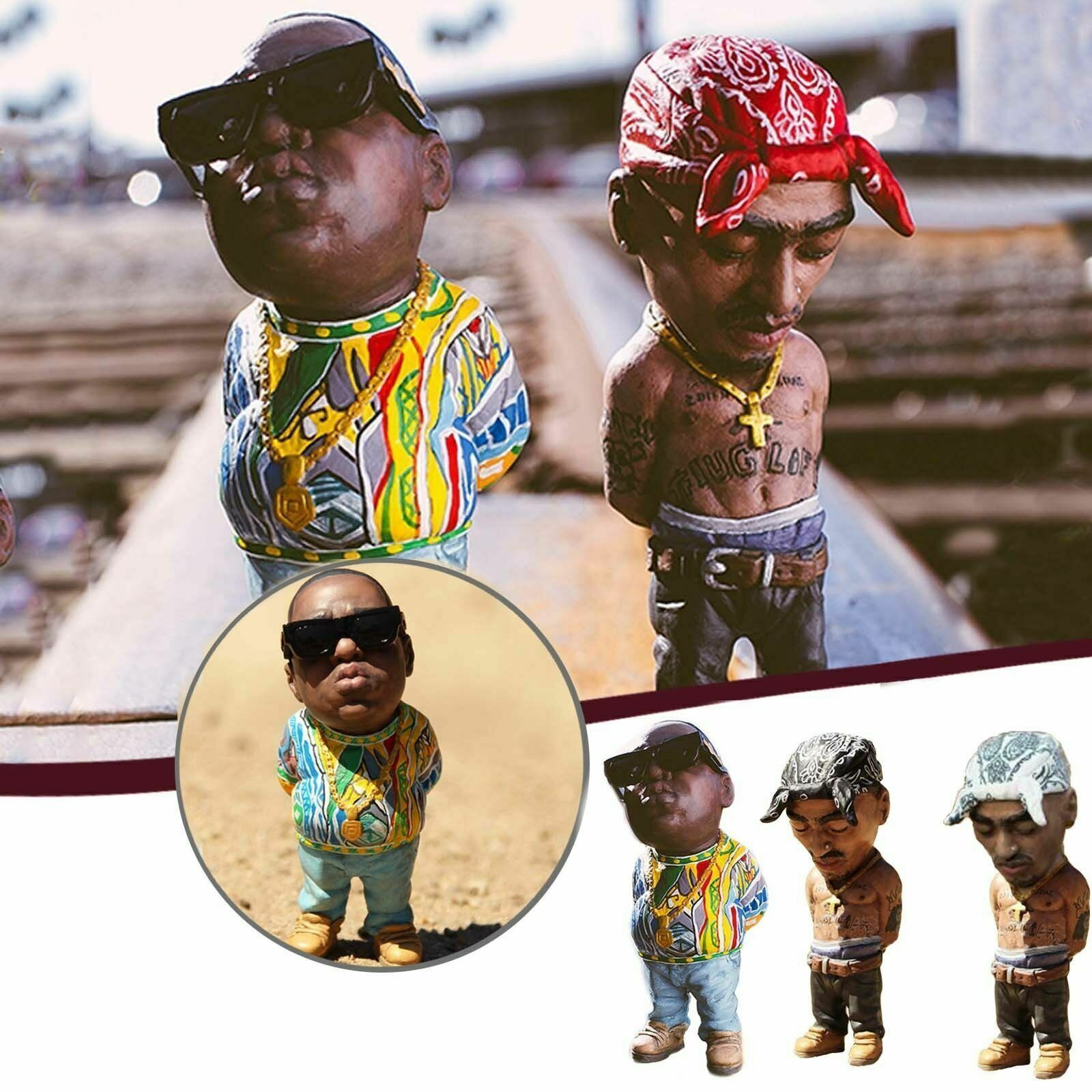 4PCS Hip-hop Master Tupac Resin Ornament Gangster Rapper Statue Figurine Garage
