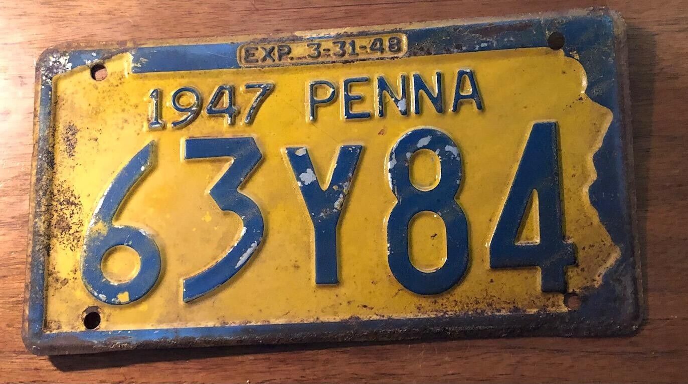 1947 Pennsylvania License Plate 63Y84 Penna PA Ford Chevy Chrysler Buick Pontiac