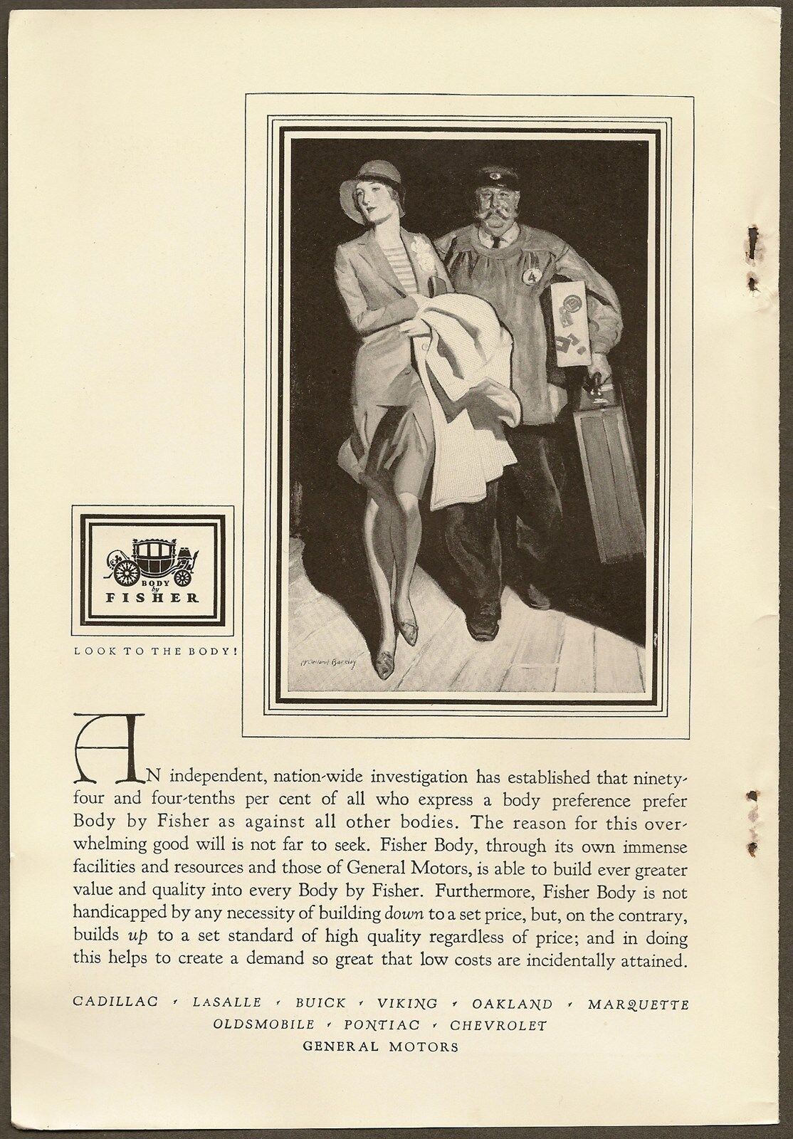 Original 1929 Pin-Up Artist McClelland Barclay FISHER BODY GIRL Automobile Ad
