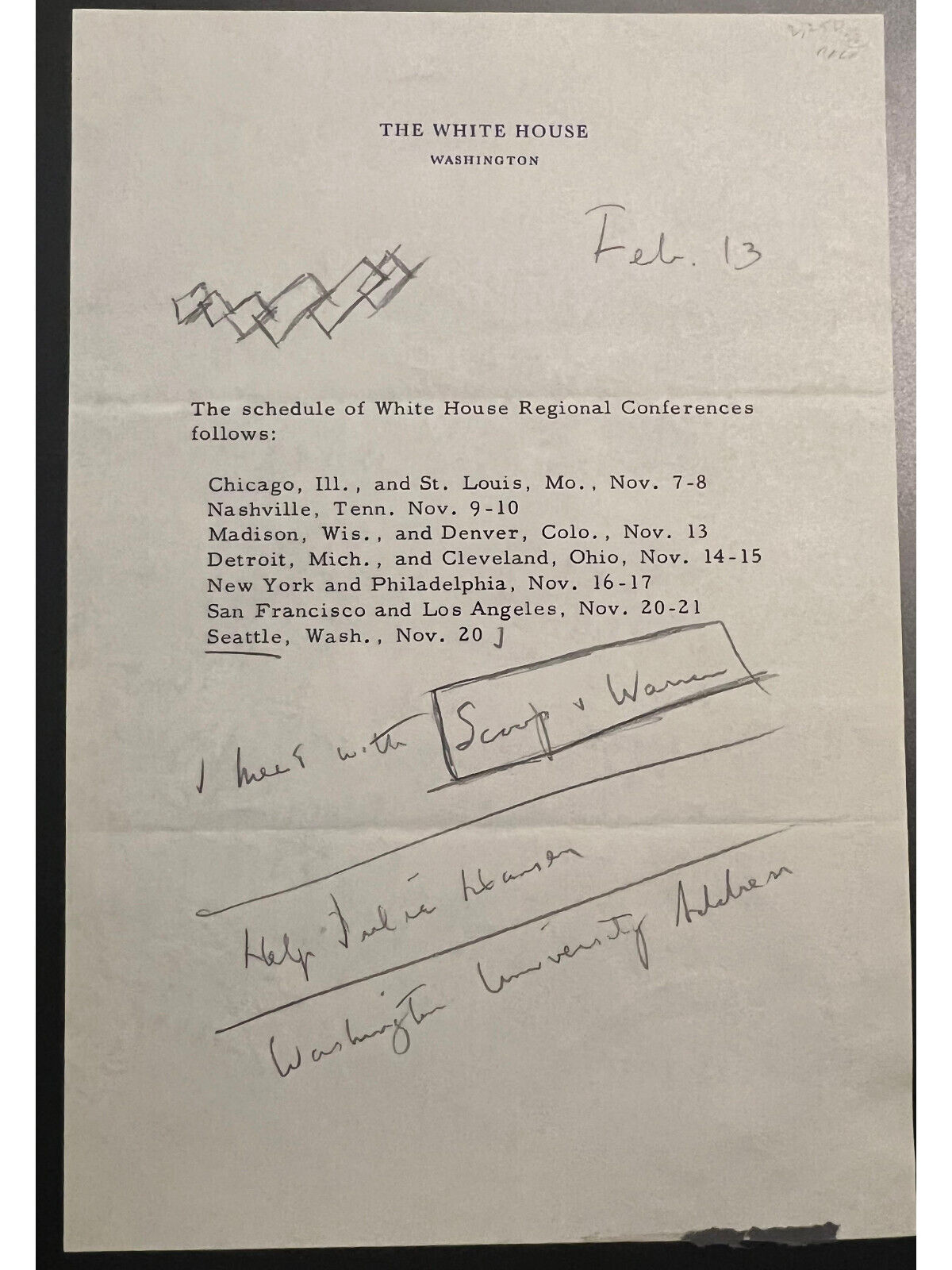 John F. Kennedy Handwritten Notes and Doodles as President on White House Paper