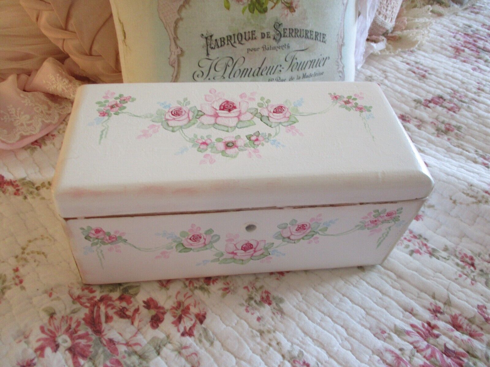 Shabby Chic Hand Painted Roses - Vintage Keepsake Box