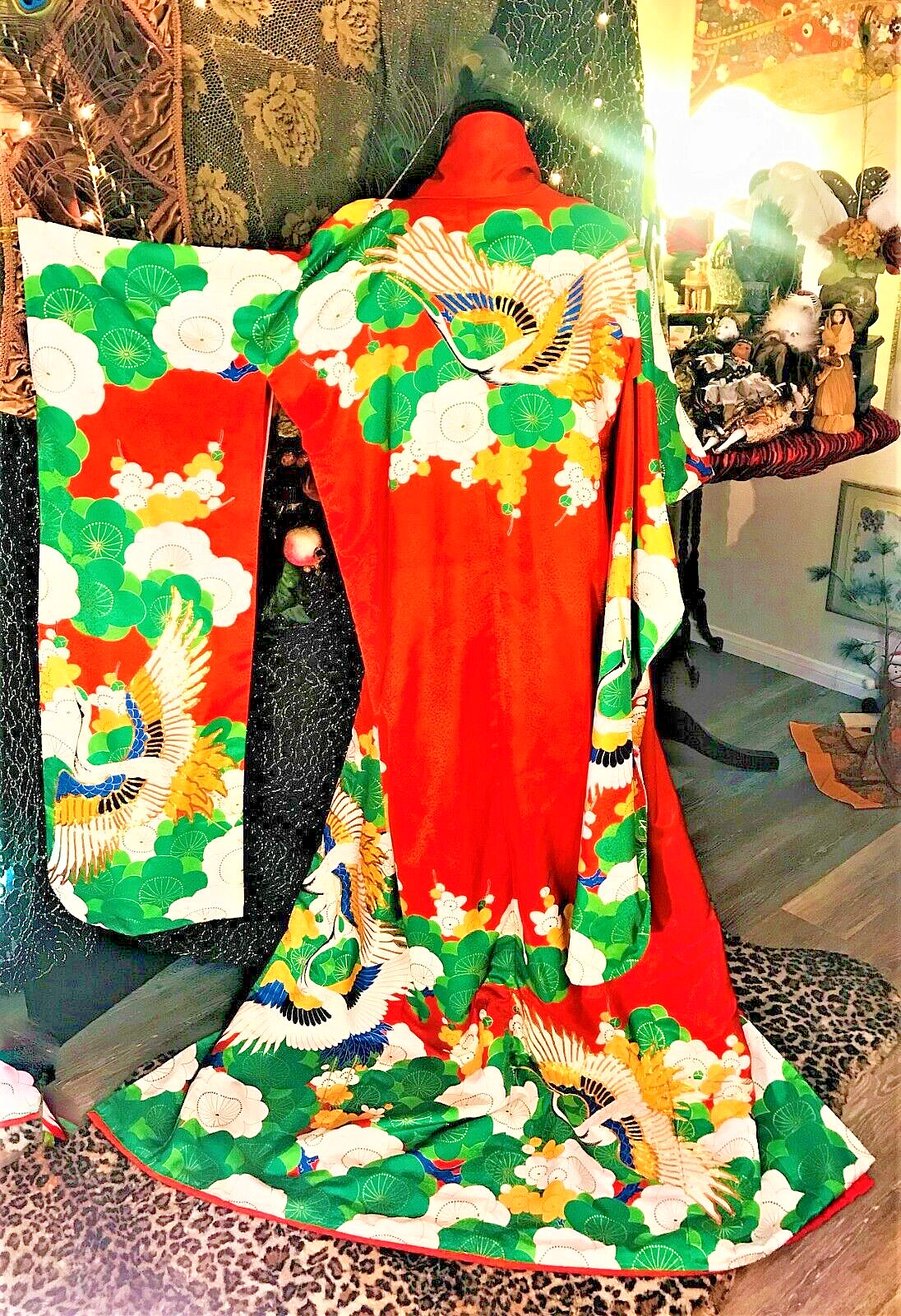 Vintage Bohemian Spirited Signed Artist Heavy Silk Arist Wedding UCHIKAKE Kimono