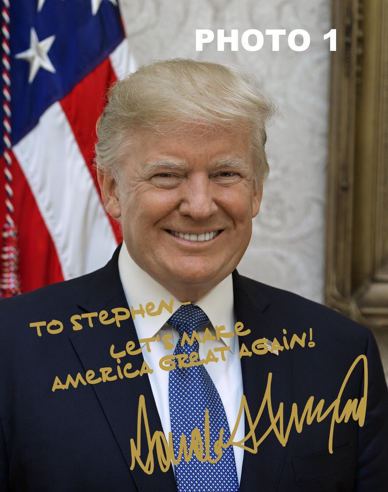 Personalized President Donald Trump Gold Autographed 8x10 Photo - 
