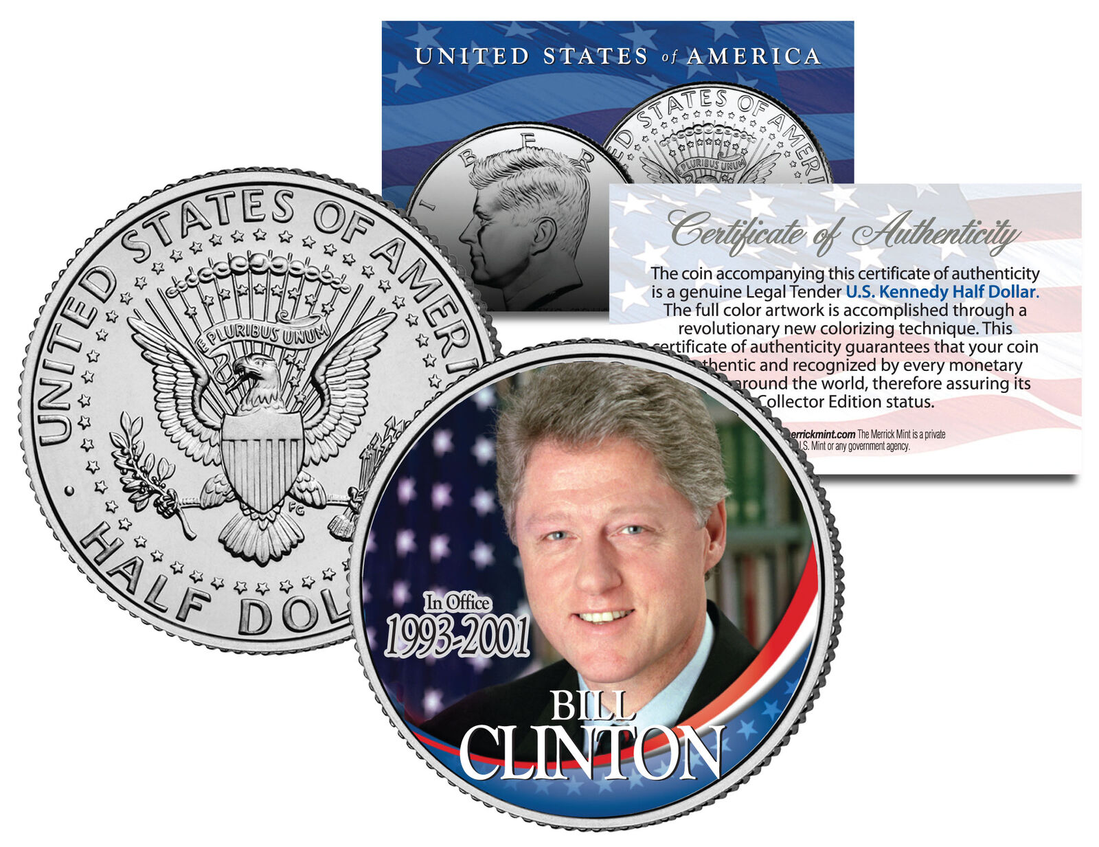 President BILL CLINTON * In Office 1993-2001 * JFK Half Dollar Colorized US Coin