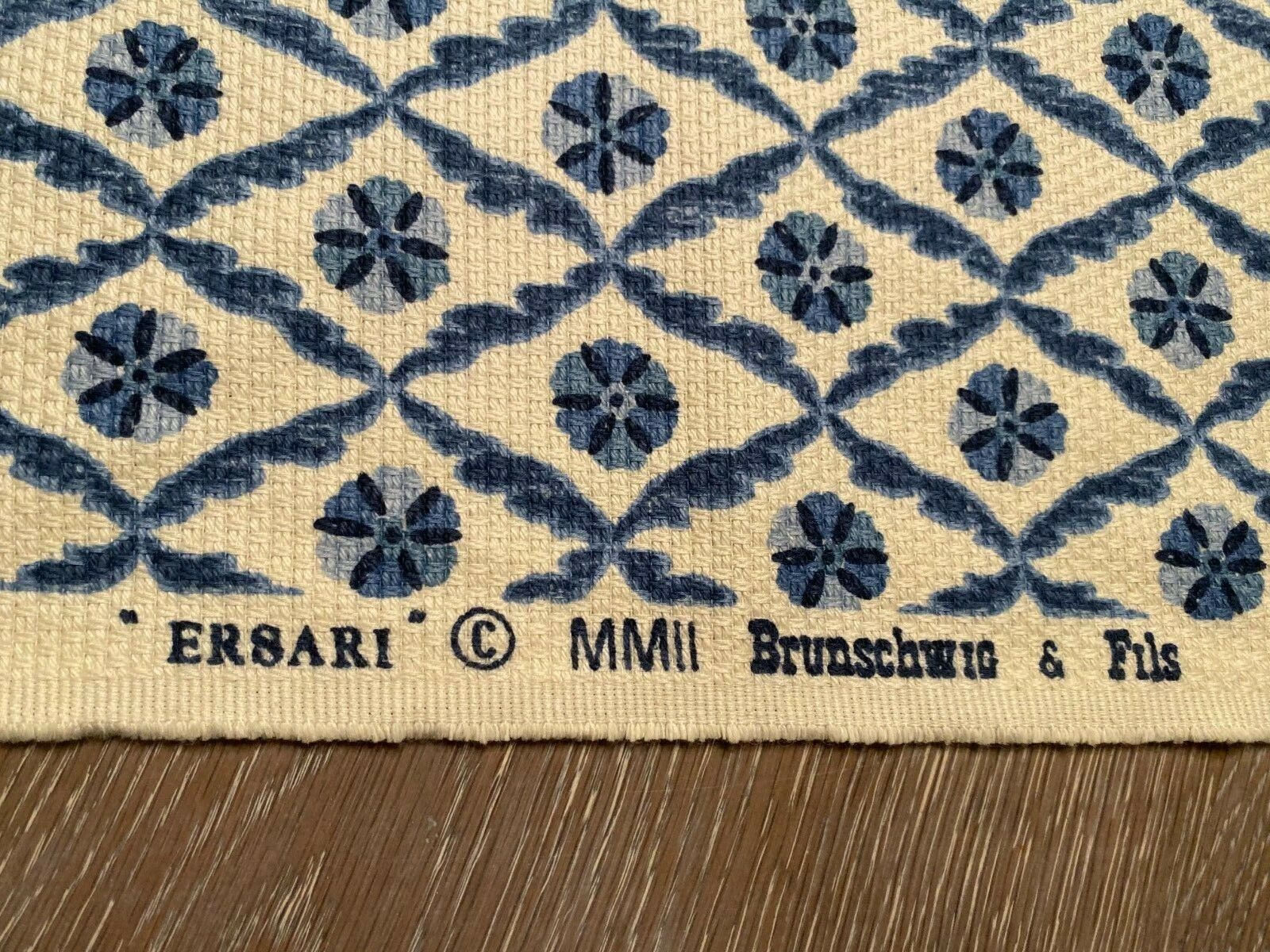 Brunschwig & Fils Ersari Fabric Blue and White Cotton Suzani 1 Yard  55
