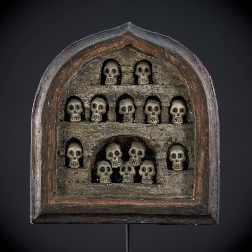 Memento Mori | French Antique 1700s Wooden Shine Skulls | 18th Wood Death 6.3\