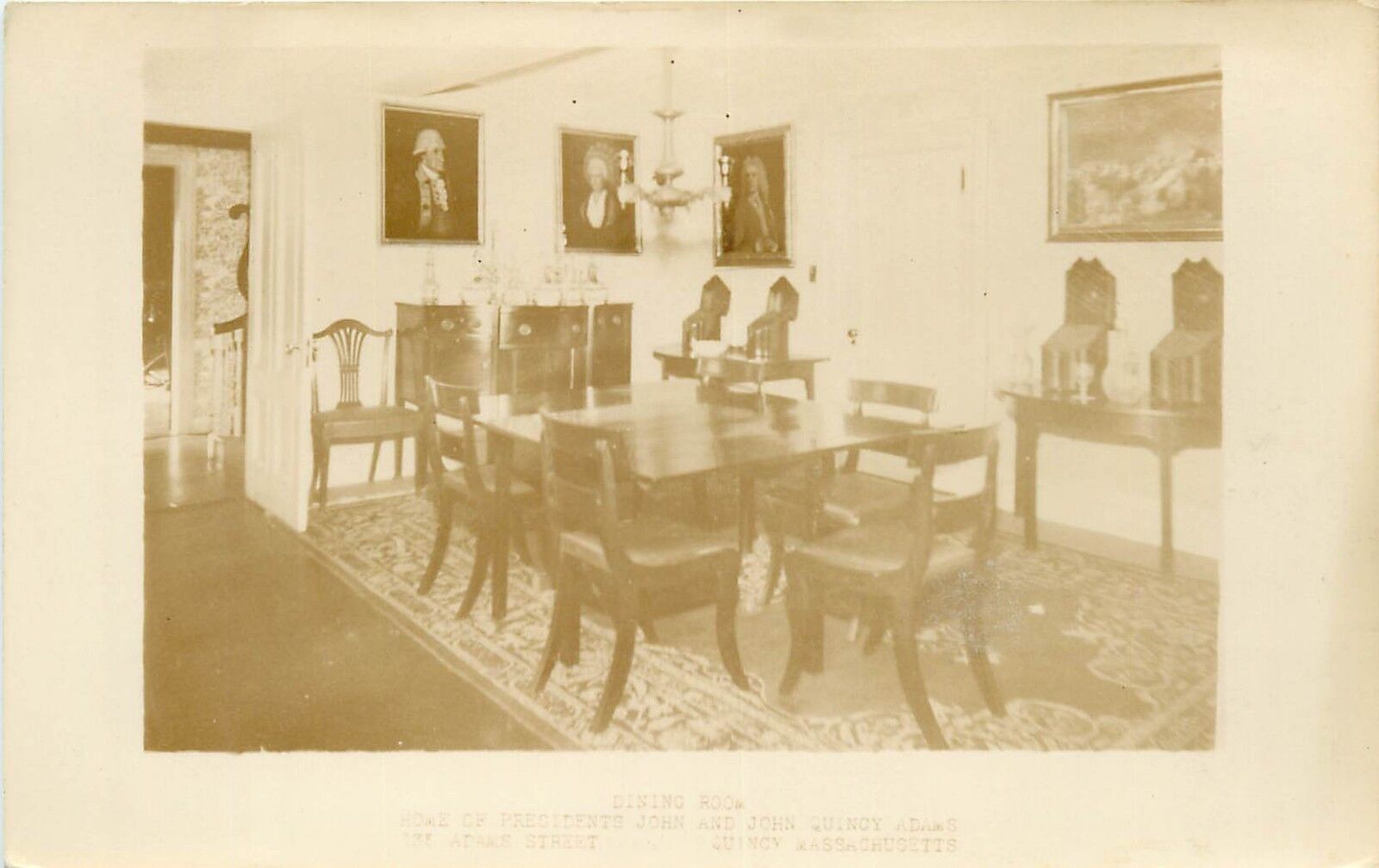 President John Qunicy Adams DIning Room Massachusetts MA RPPC Postcard