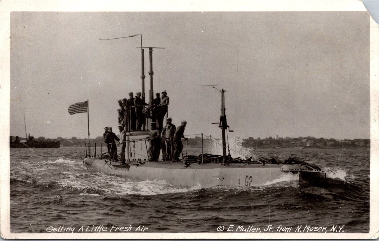 Vtg Crew Getting A Little Fresh Air USS G-2 Submarine SS-27 Navy RPPC Postcard