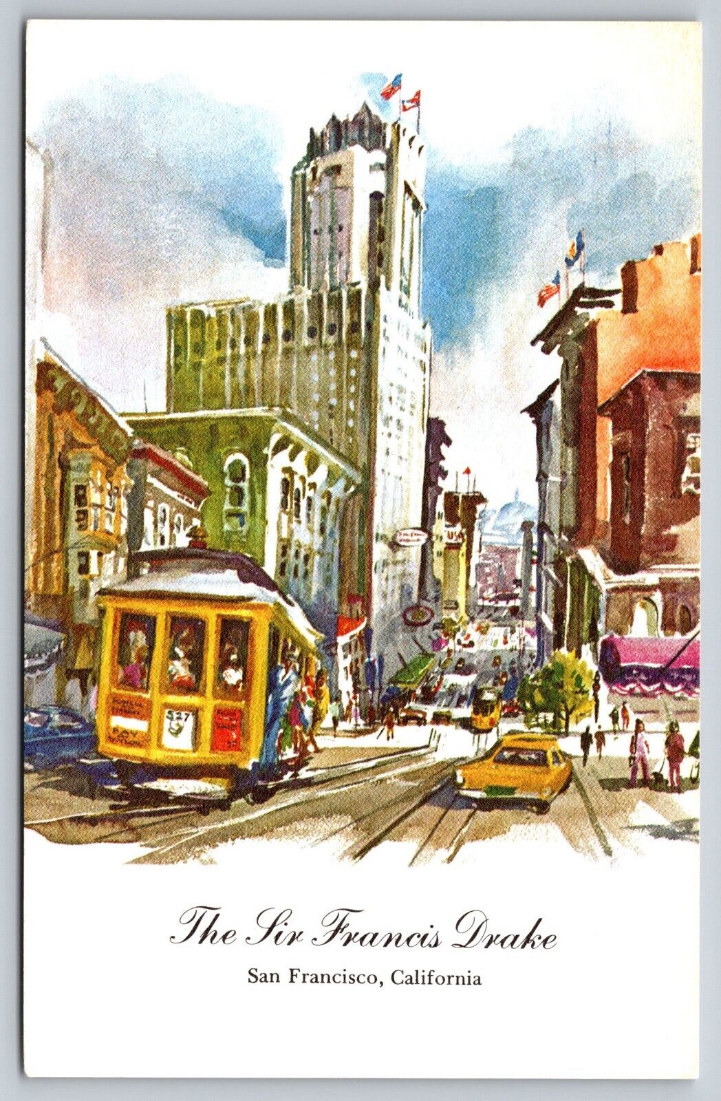 Postcard Art watercolor The Sir Francis Drake San Francisco CA c1973 2U