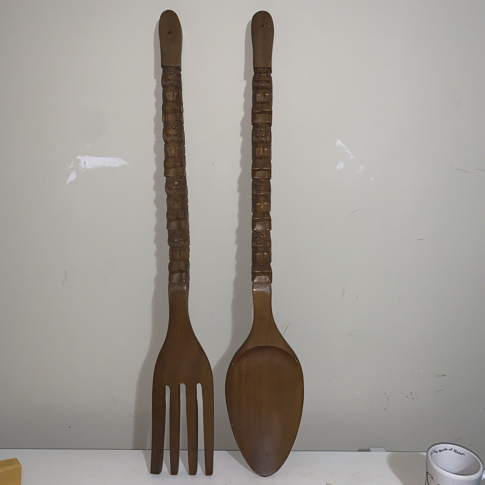 Vintage Hand Carved Unique Fork & Spoon Wall Decor