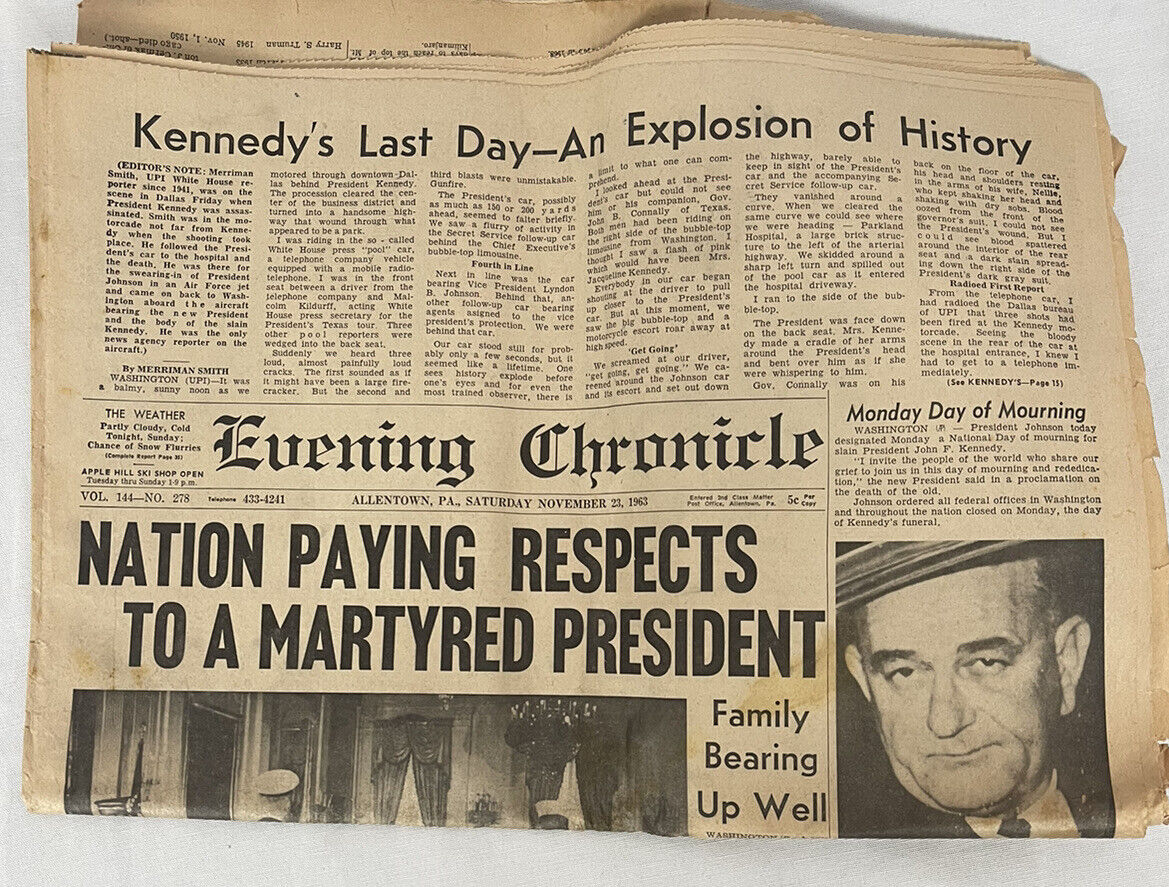 VTG Evening Chronicle Allentown PA John F. Kennedy Assassination Nov 23 1963