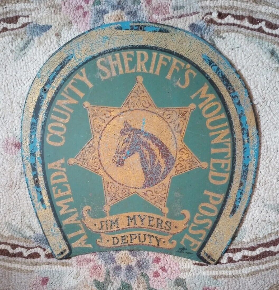 Orig. 1940's Alameda Co. Calif. Sheriff, Jim Myers Deputy Masonite Sign. 18x19