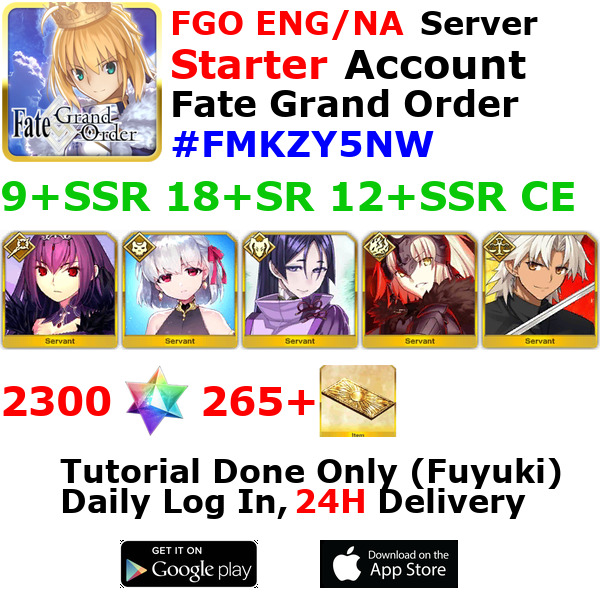 [ENG/NA][INST] FGO / Fate Grand Order Starter Account 9+SSR 260+Tix 2340+SQ