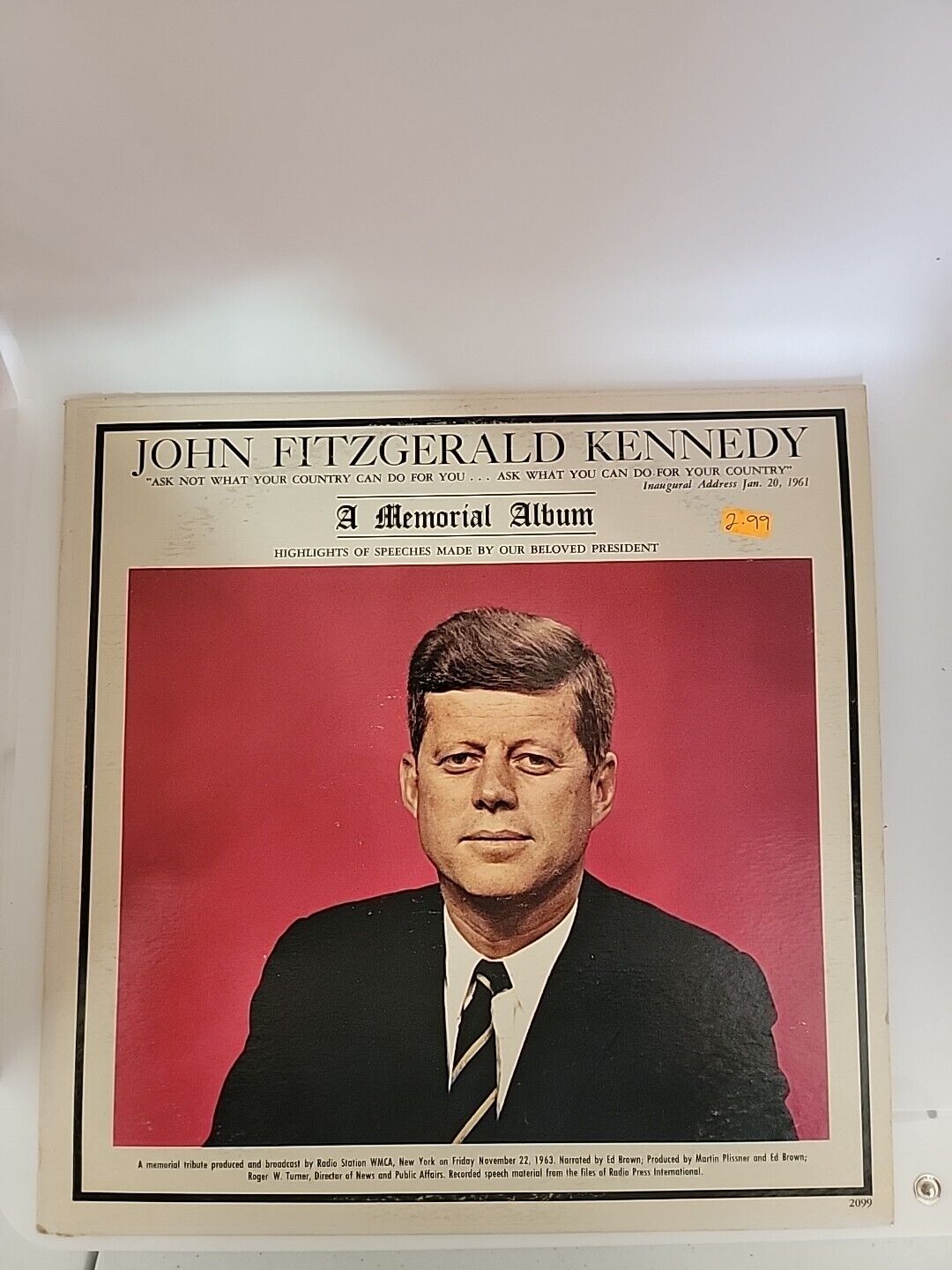 1963 JOHN FITZGERALD KENNEDY~A MEMORIAL ALBUM 33RPM Vinyl Record OF JFK SPEECHES
