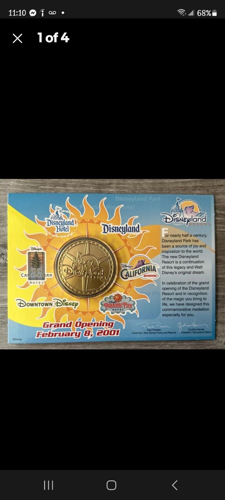 NEW Cast Member Exclusive Disneyland Resort 2001 Opening  Coin Medallion 