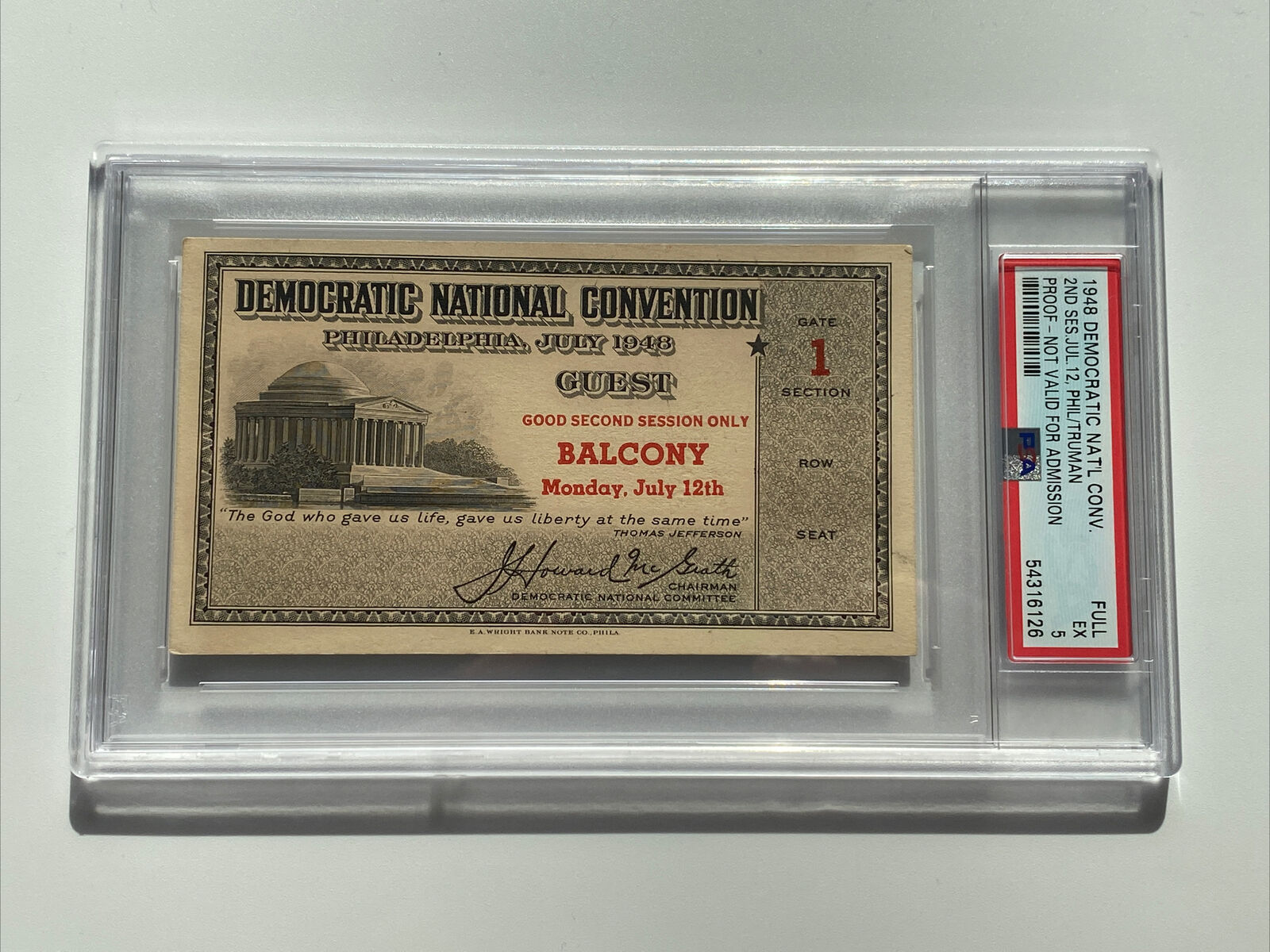 1948 Democratic National Convention President Harry S. Truman Guest Ticket PSA